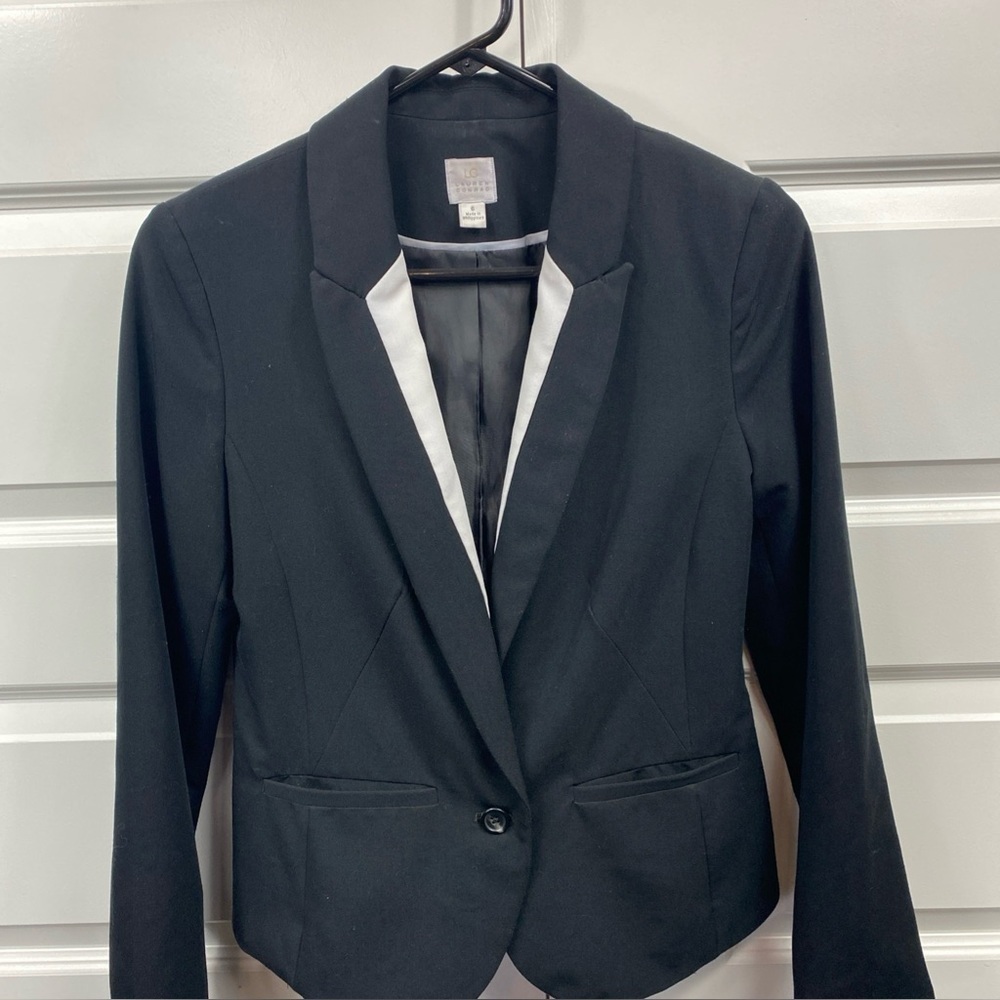 Blazer Tux Black & White Career Ware One Button Lauren Conrad LC 6 Pockets